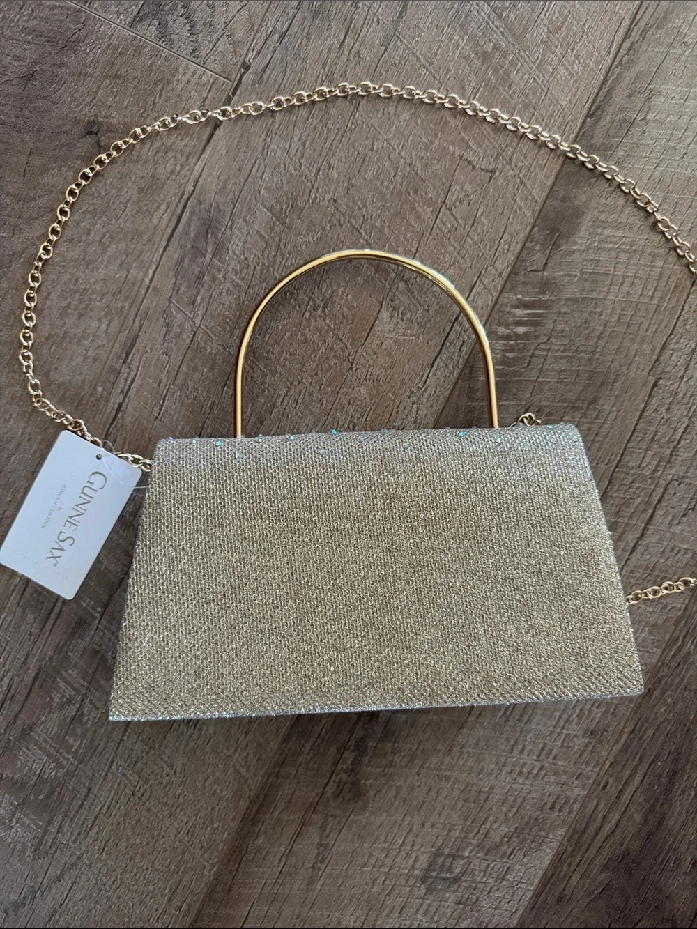Gunne Sax Gold Crystal-Embellished Evening Clutch
